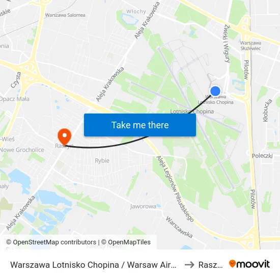 Warszawa Lotnisko Chopina / Warsaw Airport to Raszyn map