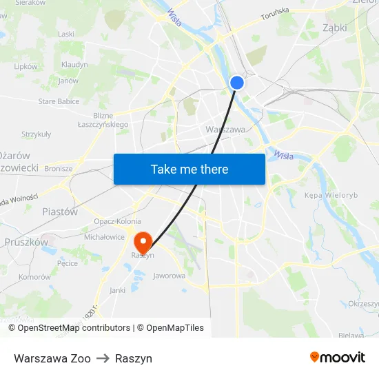 Warszawa Zoo to Raszyn map