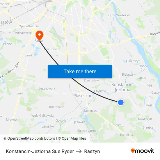 Konstancin-Jeziorna Sue Ryder to Raszyn map