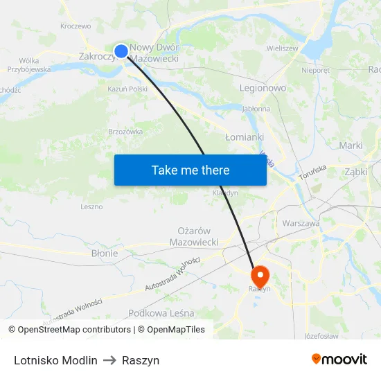 Lotnisko Modlin to Raszyn map
