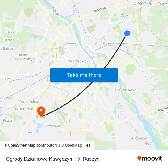 Ogrody Działkowe Kawęczyn to Raszyn map