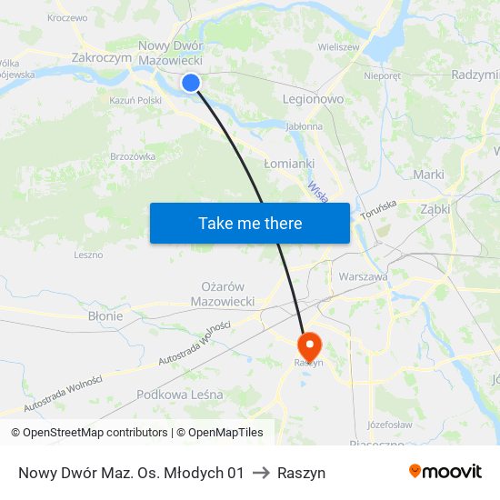 Nowy Dwór Maz. Os. Młodych 01 to Raszyn map