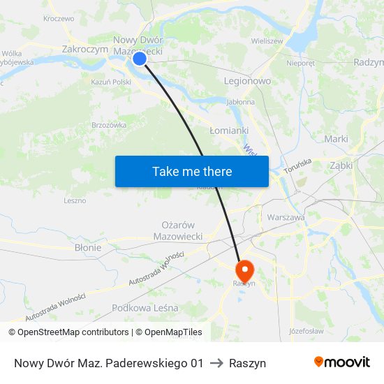 Nowy Dwór Maz. Paderewskiego 01 to Raszyn map