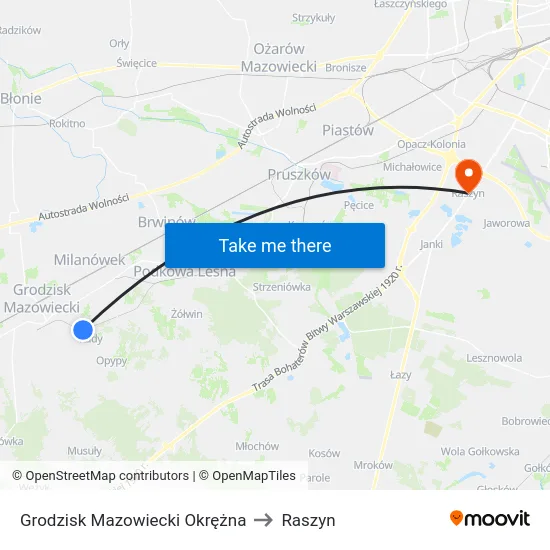 Grodzisk Mazowiecki Okrężna to Raszyn map