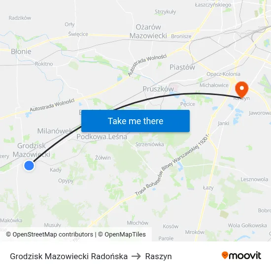 Grodzisk Mazowiecki Radońska to Raszyn map