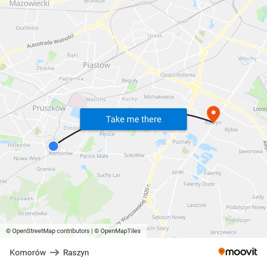 Komorów to Raszyn map