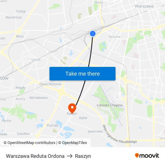 Warszawa Reduta Ordona to Raszyn map