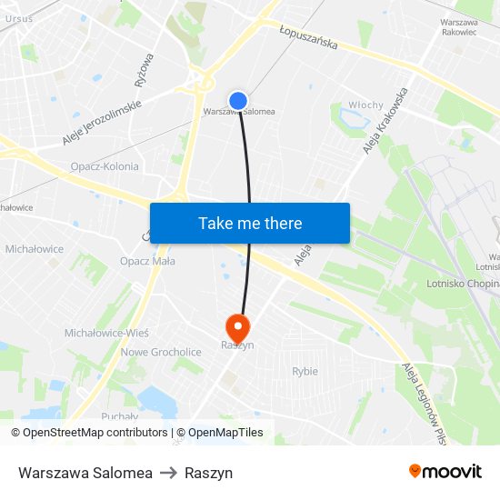 Warszawa Salomea to Raszyn map