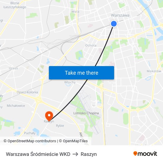 Warszawa Śródmieście WKD to Raszyn map