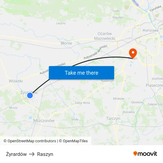Żyrardów to Raszyn map