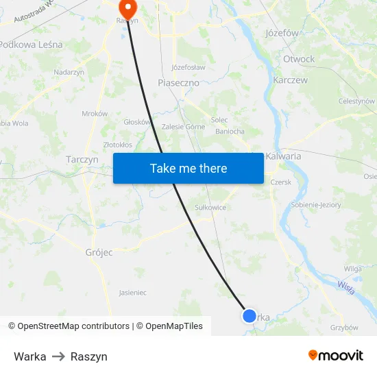 Warka to Raszyn map