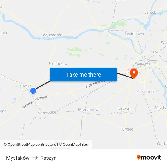 Mysłaków to Raszyn map