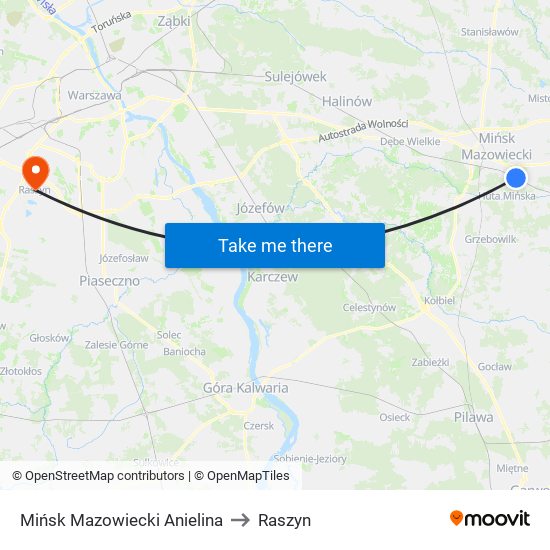 Mińsk Mazowiecki Anielina to Raszyn map