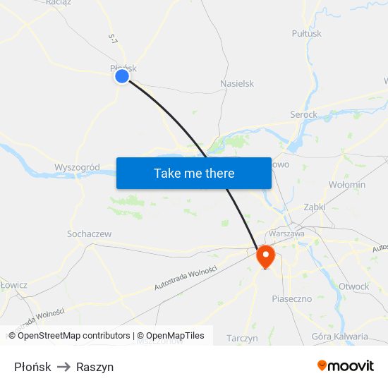 Płońsk to Raszyn map