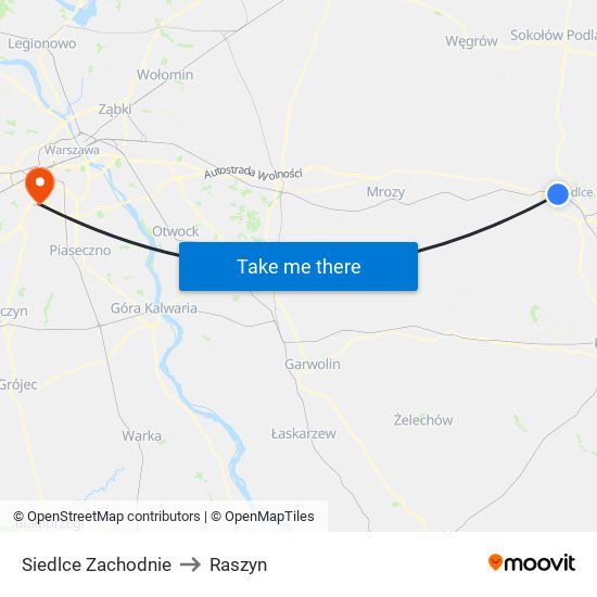 Siedlce Zachodnie to Raszyn map