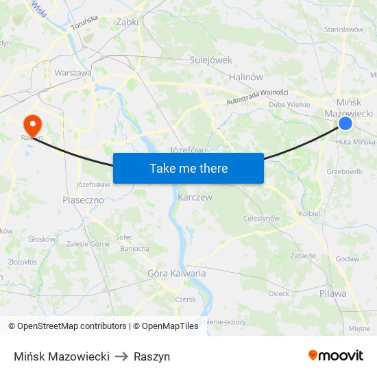 Mińsk Mazowiecki to Raszyn map