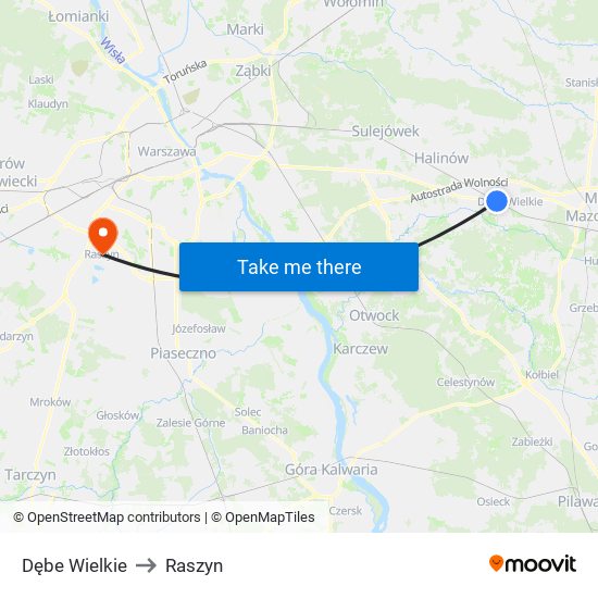 Dębe Wielkie to Raszyn map