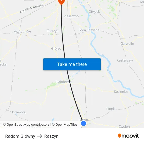 Radom Główny to Raszyn map