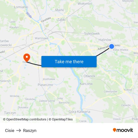 Cisie to Raszyn map