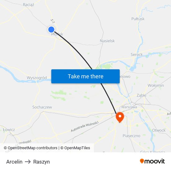 Arcelin to Raszyn map