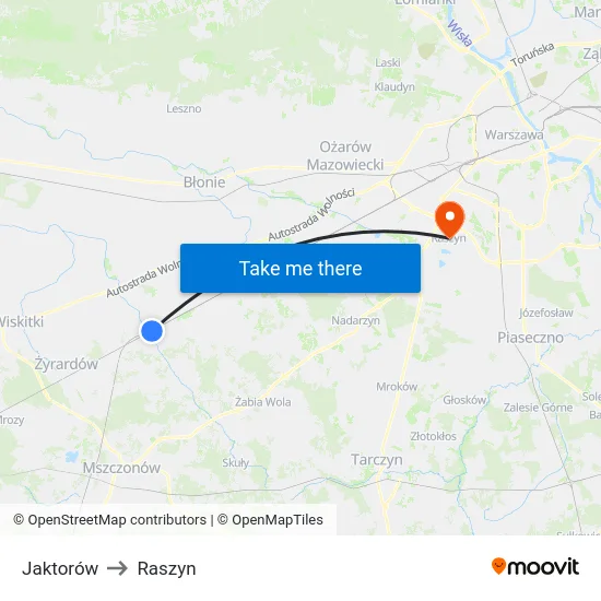 Jaktorów to Raszyn map