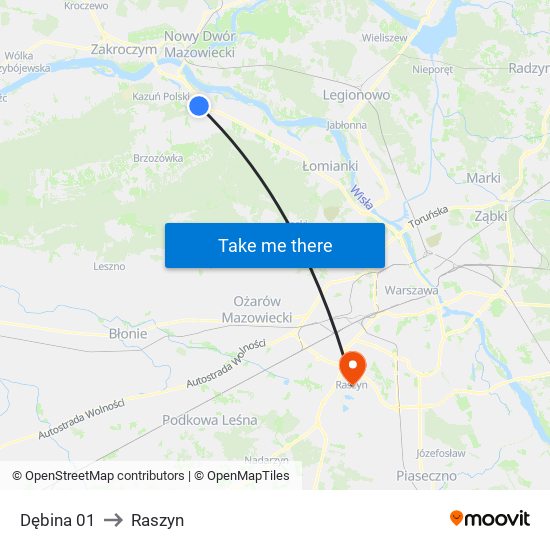 Dębina 01 to Raszyn map