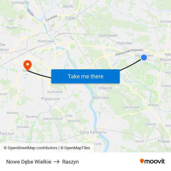 Nowe Dębe Wielkie to Raszyn map