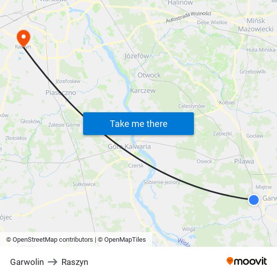 Garwolin to Raszyn map