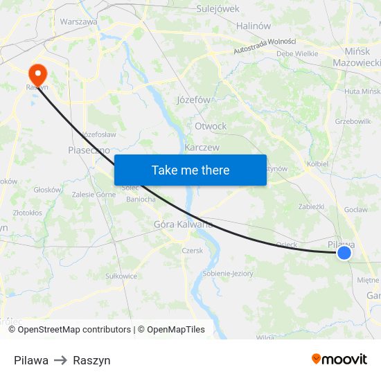 Pilawa to Raszyn map