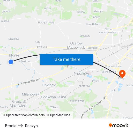 Błonie to Raszyn map