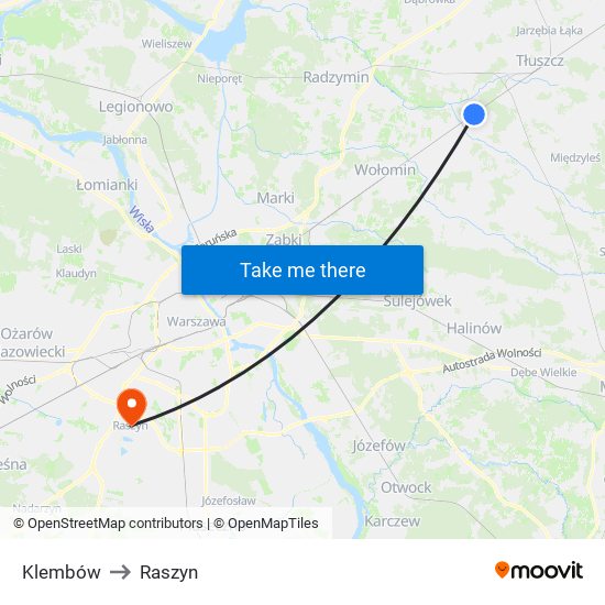 Klembów to Raszyn map