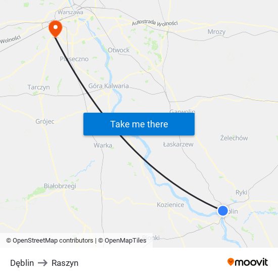 Dęblin to Raszyn map