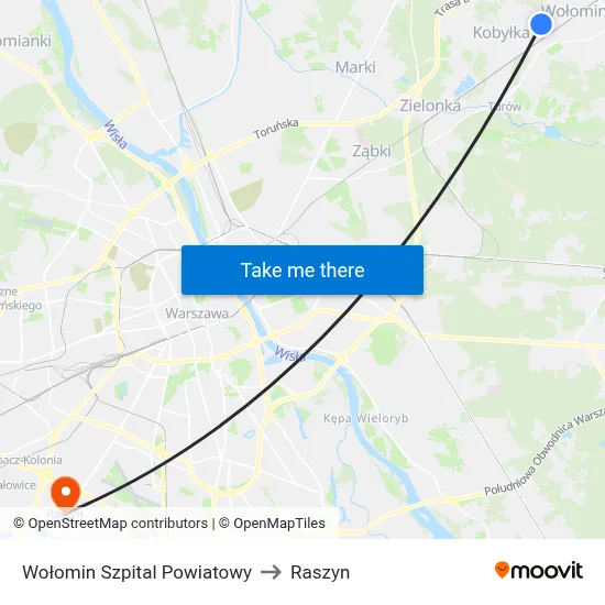 Wołomin Szpital Powiatowy to Raszyn map
