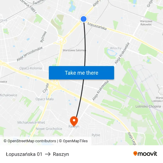 Łopuszańska 01 to Raszyn map