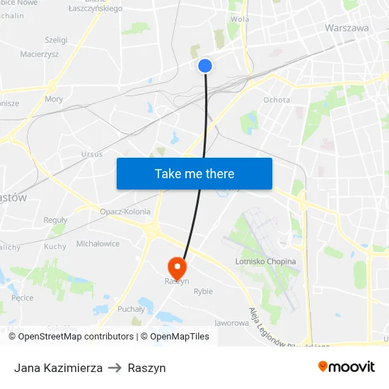 Jana Kazimierza to Raszyn map