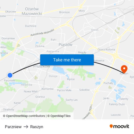 Parzniew to Raszyn map