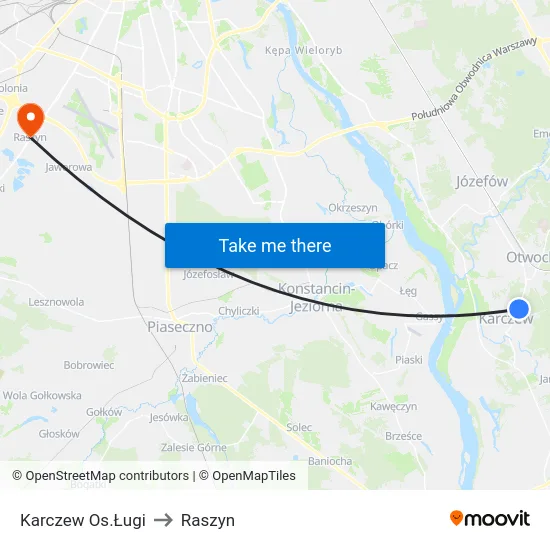 Karczew Os.Ługi to Raszyn map