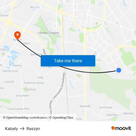 Kabaty to Raszyn map