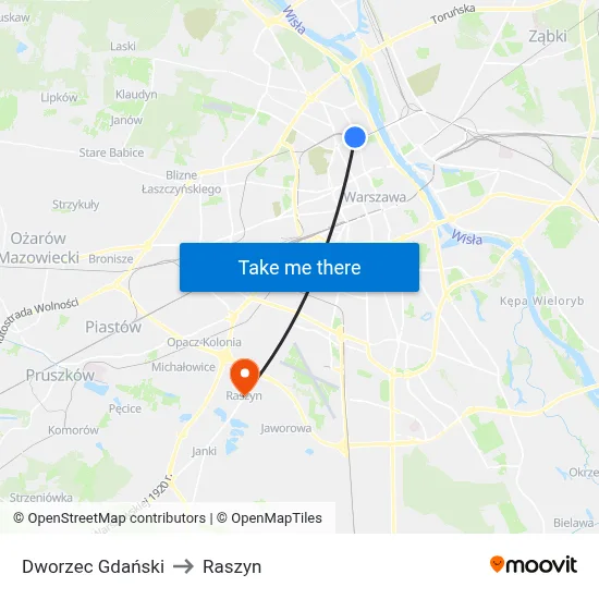 Dworzec Gdański to Raszyn map