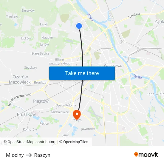 Młociny to Raszyn map