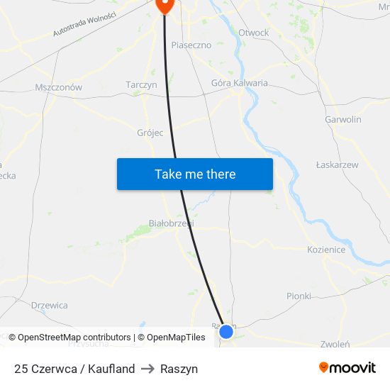 25 Czerwca / Kaufland to Raszyn map