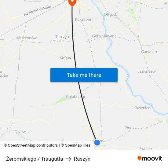 Żeromskiego / Traugutta to Raszyn map