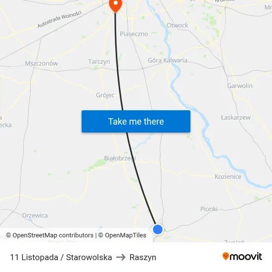 11 Listopada / Starowolska to Raszyn map
