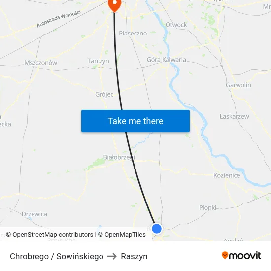 Chrobrego / Sowińskiego to Raszyn map