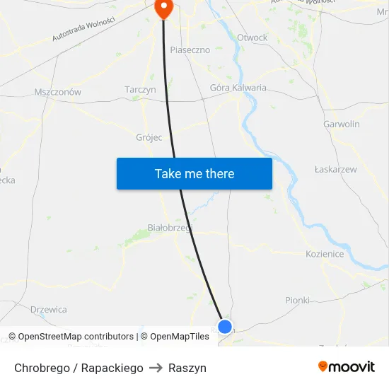 Chrobrego / Rapackiego to Raszyn map