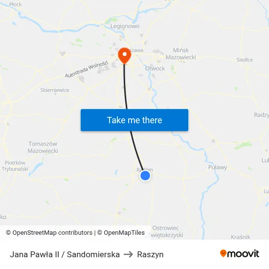 Jana Pawła II / Sandomierska to Raszyn map
