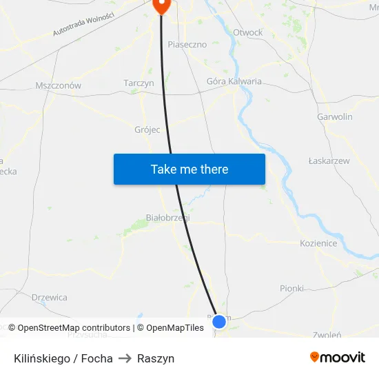 Kilińskiego / Focha to Raszyn map