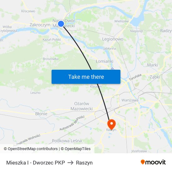 Mieszka I - Dworzec PKP to Raszyn map