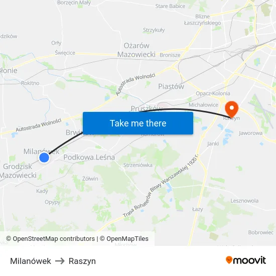 Milanówek to Raszyn map