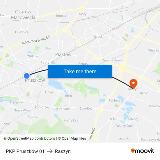PKP Pruszków 01 to Raszyn map
